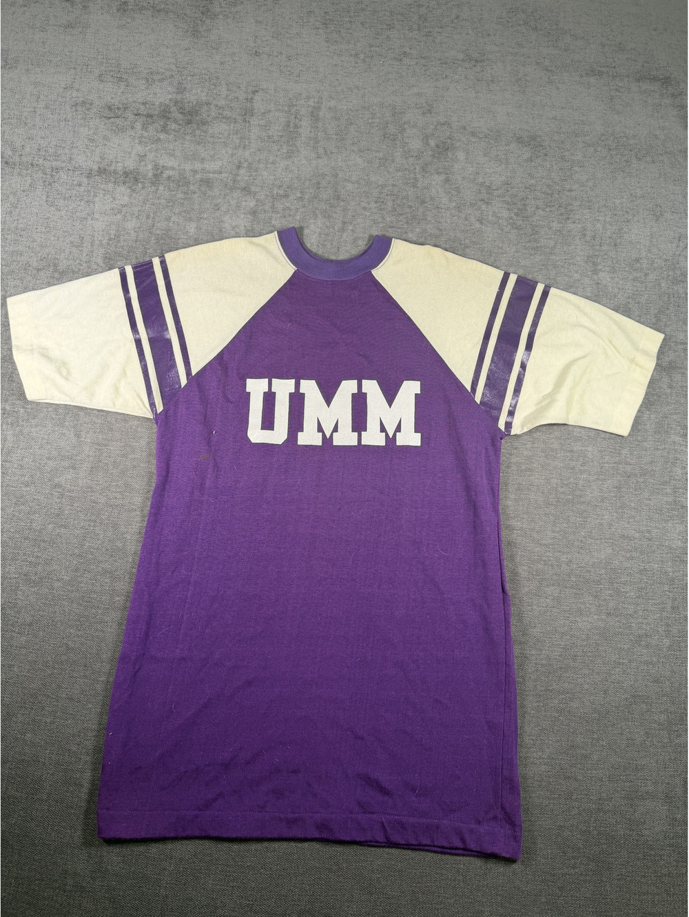 Vintage Champion UMM Purple and Cream Raglan T-Shirt Large